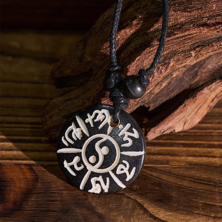 Buddha Stones Handgeschnitzte Knochenperlen-Halskette mit Om-Mani-Padme-Hum-Yin-Yang-Schutzsymbol - image 2