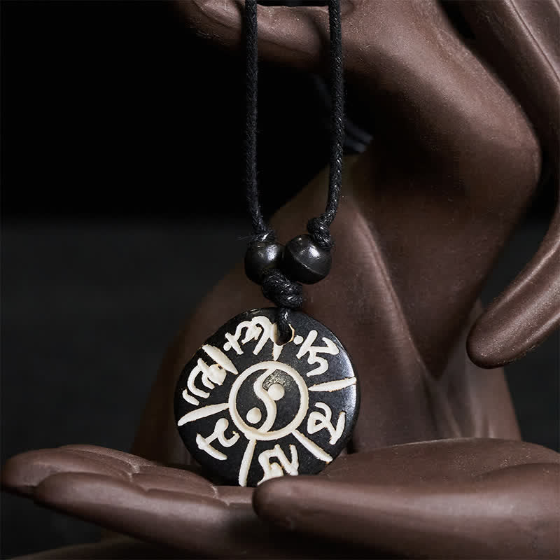 Buddha Stones Handgeschnitzte Knochenperlen-Halskette mit Om-Mani-Padme-Hum-Yin-Yang-Schutzsymbol - image 1