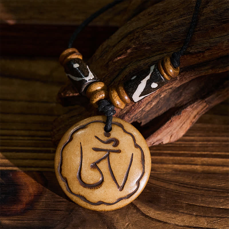 Buddha Stones Knochenperlen-OM-Anhänger, handgeschnitzt, tibetische Halskette, Symbol des Mitgefühls - image 4