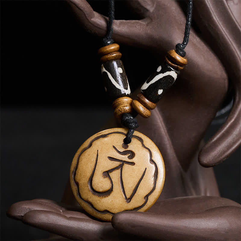Buddha Stones Knochenperlen-OM-Anhänger, handgeschnitzt, tibetische Halskette, Symbol des Mitgefühls - image 3