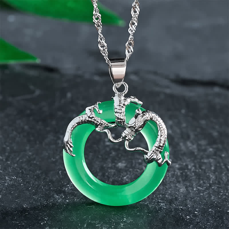 Buddha Stones Jade-Drachen-Anhänger, rund, zum Schutz geeignet - Silbrig - image 7