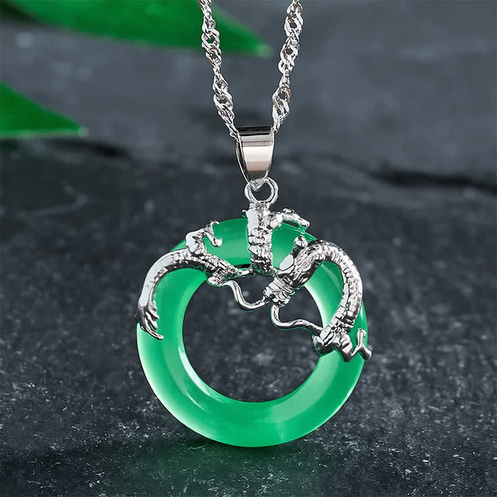 Buddha Stones Jade-Drachen-Anhänger, rund, zum Schutz geeignet - Silbrig - image 7