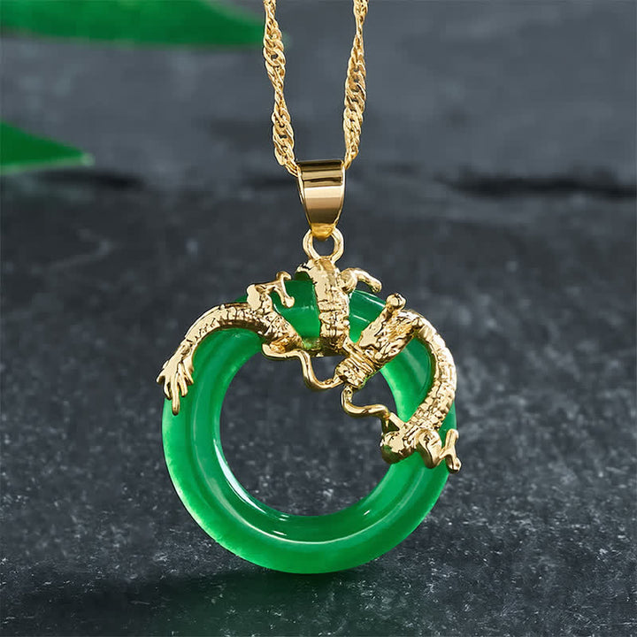 Buddha Stones Jade-Drachen-Anhänger, rund, zum Schutz geeignet - Golden - image 0