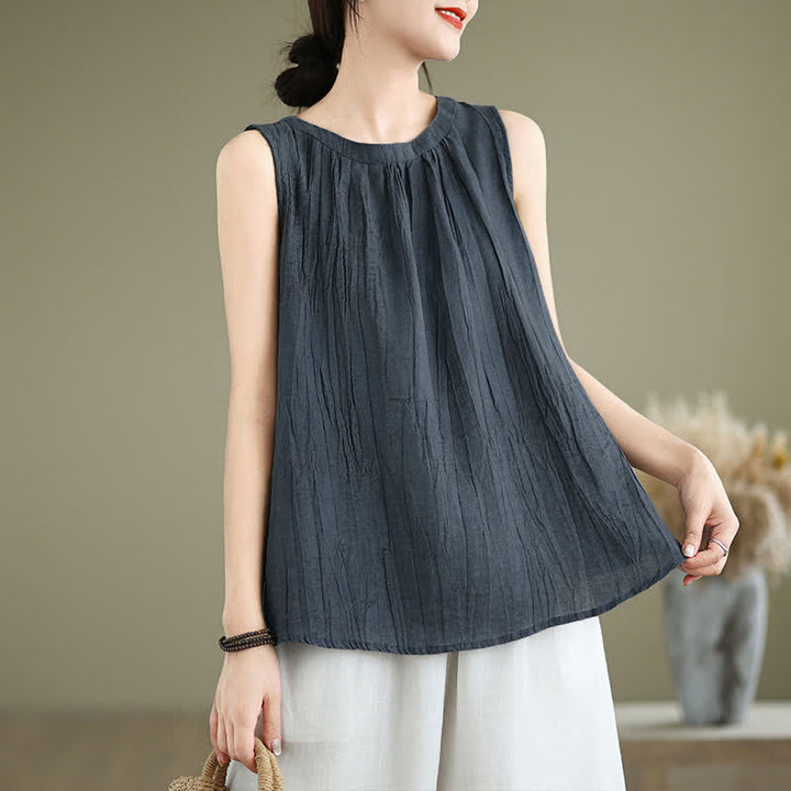 Buddha Stones Sommer Falten Schlichtes Design Rundhals Ärmellose Damenweste - SteelBlue - US 8-10, UK/AU 12-14, EU 40-42 (2XL) - image 15