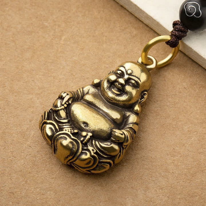 Buddha Stones Schlüsselanhänger aus Messing mit lachendem Buddha – Erdung und Glück - image 3