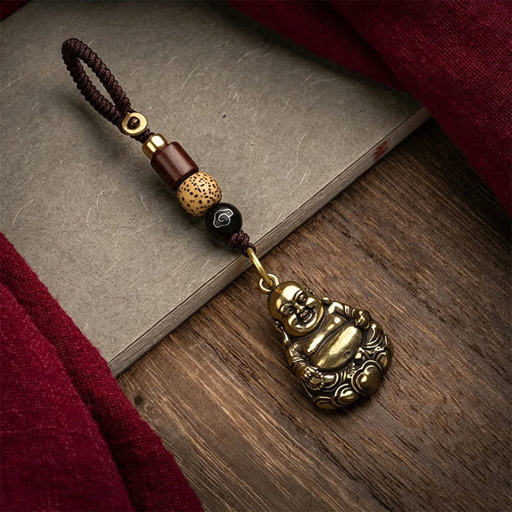 Buddha Stones Schlüsselanhänger aus Messing mit lachendem Buddha – Erdung und Glück - image 1