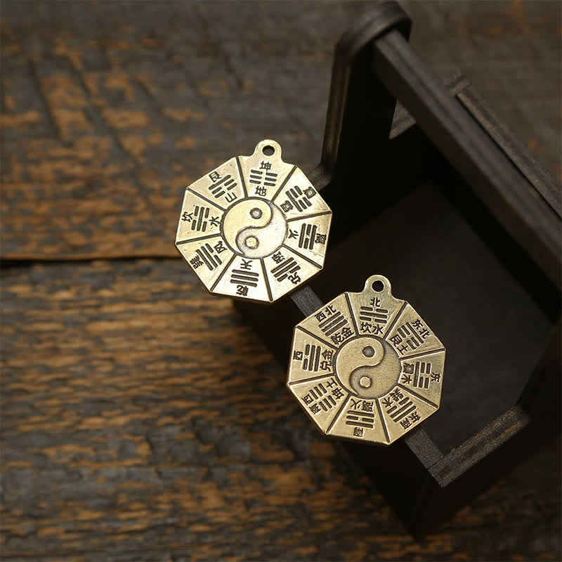 Buddha Stones Vintage Schlüsselanhänger mit Anhänger aus Messing, Bagua Pi Xiu, Fünf-Kaiser-Münzen, Schutzsymbol Yin Yang - image 12