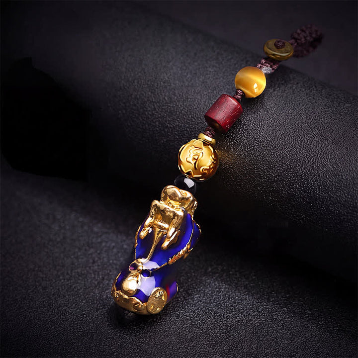 Buddha Stones Auto-Schlüsselanhänger aus geflochtenem Seil mit Farbwechselmotiv „Pi Xiu – Reichtum und Energie“ aus Messing - Pi Xiu Schlüsselanhänger (Anhängergröße: 33 x 15 x 13 mm) - image 0