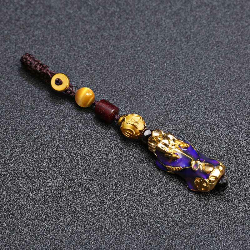 Buddha Stones Auto-Schlüsselanhänger aus geflochtenem Seil mit Farbwechselmotiv „Pi Xiu – Reichtum und Energie“ aus Messing - image 1