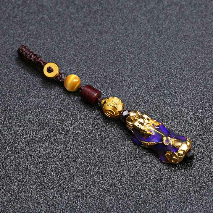 Buddha Stones Auto-Schlüsselanhänger aus geflochtenem Seil mit Farbwechselmotiv „Pi Xiu – Reichtum und Energie“ aus Messing - image 1