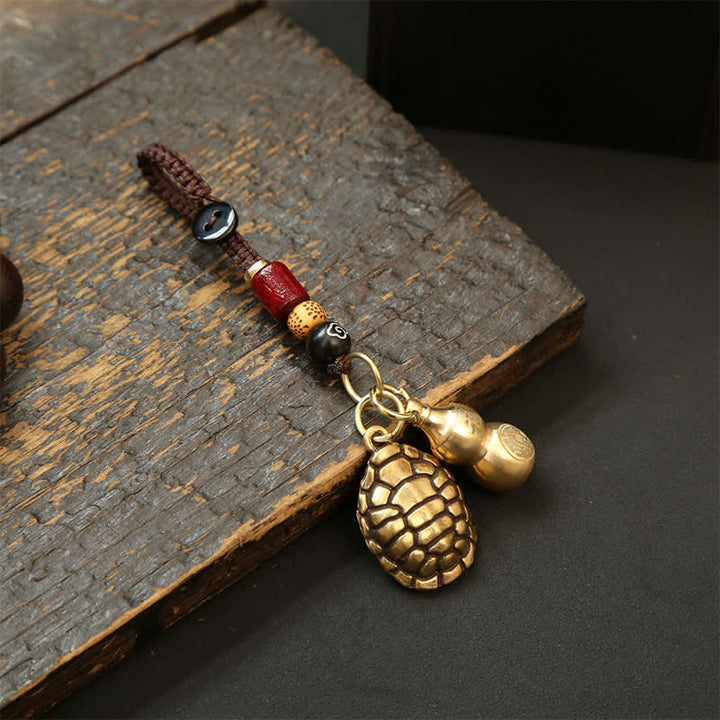 Buddha Stones Schlüsselanhänger mit Messingschildkröte und Pi-Xiu-Münzen (Fünf Kaiser) - Schildkrötenkürbis - image 14