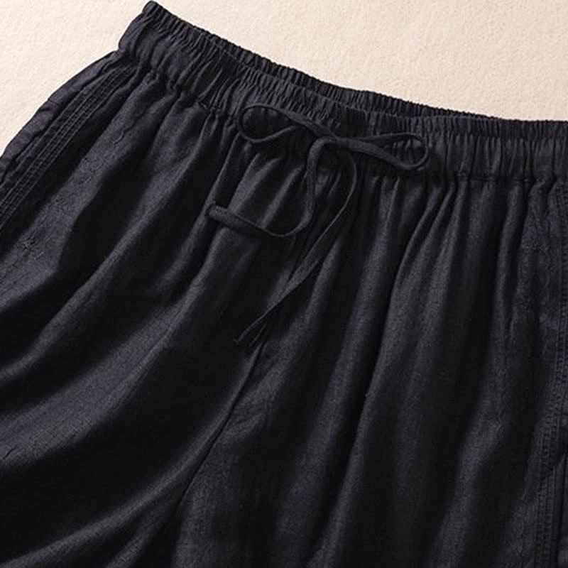 Lässige Damen-Shorts mit Buddha Stones, floralem Stickereimuster, Kordelzug und Taschen - image 5