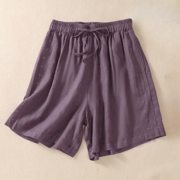 Lässige Damen-Shorts mit Buddha Stones, floralem Stickereimuster, Kordelzug und Taschen - Dunkelmagenta - US 8-10, UK/AU 12-14, EU 40-42 (2XL) - image 0
