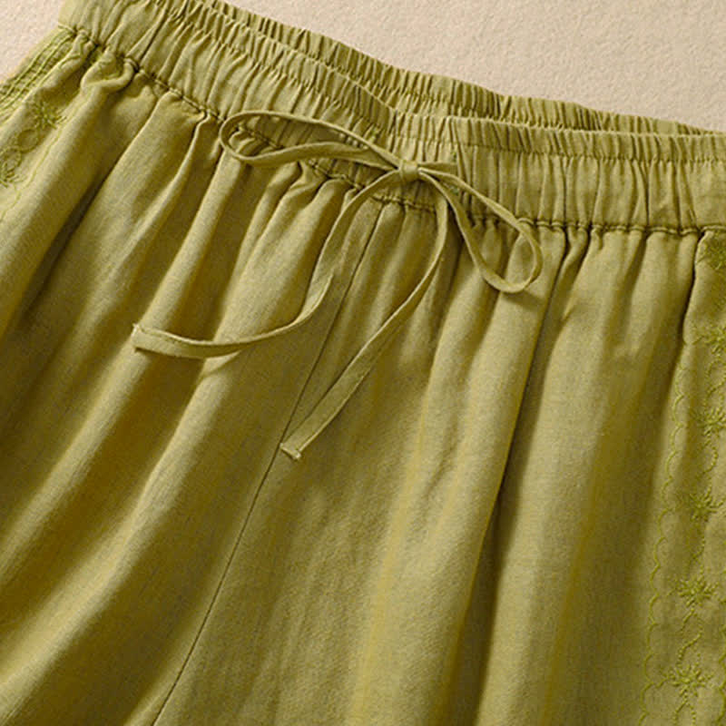 Lässige Damen-Shorts mit Buddha Stones, floralem Stickereimuster, Kordelzug und Taschen - image 16