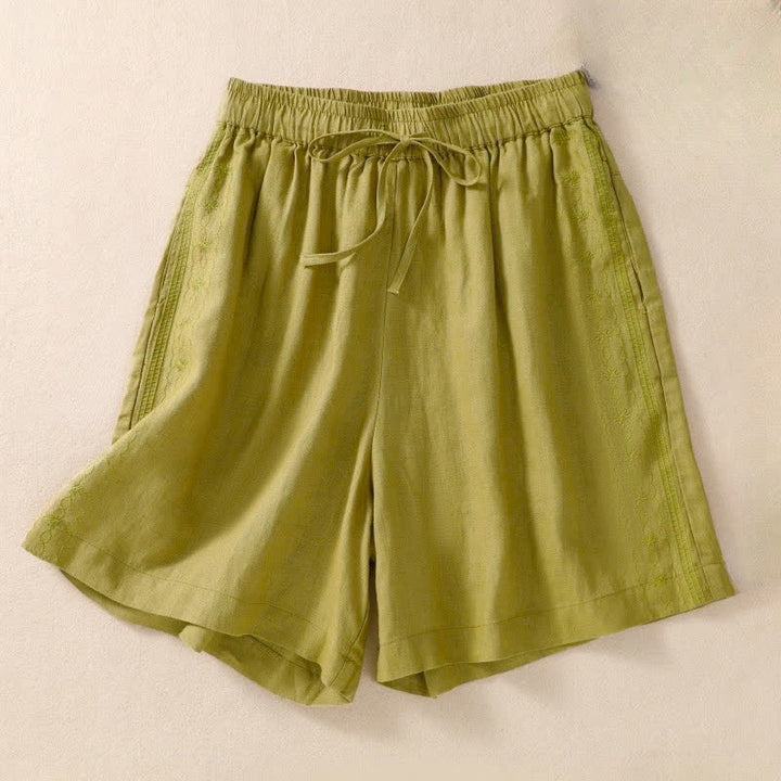 Lässige Damen-Shorts mit Buddha Stones, floralem Stickereimuster, Kordelzug und Taschen - Gelbgrün - US 8-10, UK/AU 12-14, EU 40-42 (2XL) - image 15
