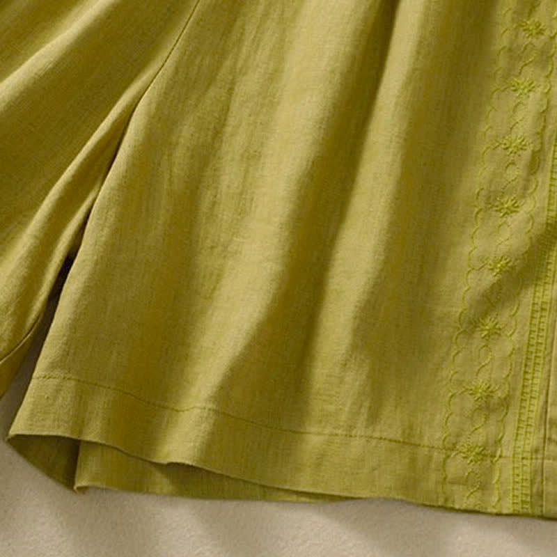 Lässige Damen-Shorts mit Buddha Stones, floralem Stickereimuster, Kordelzug und Taschen - image 19