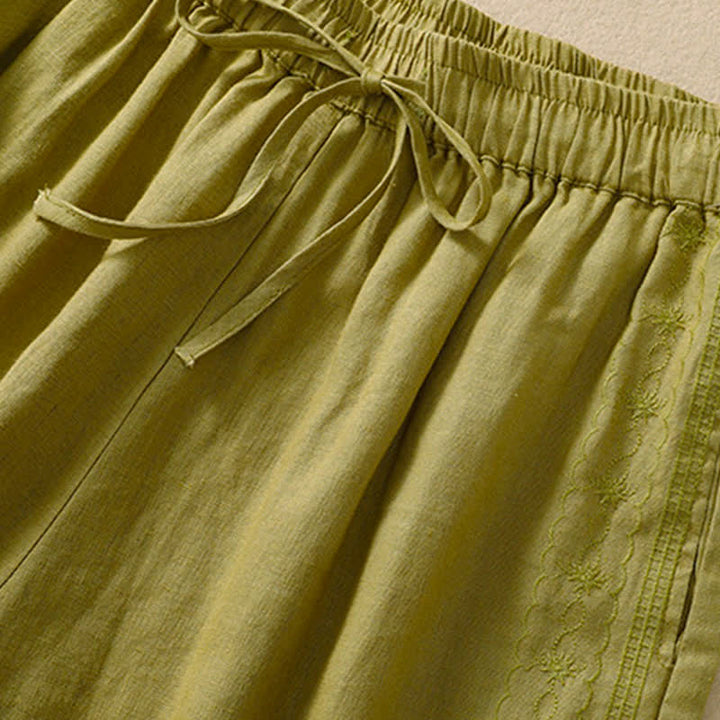 Lässige Damen-Shorts mit Buddha Stones, floralem Stickereimuster, Kordelzug und Taschen - image 17