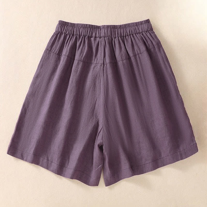 Lässige Damen-Shorts mit Buddha Stones, floralem Stickereimuster, Kordelzug und Taschen - image 1