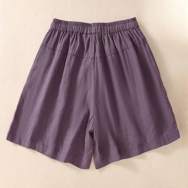 Lässige Damen-Shorts mit Buddha Stones, floralem Stickereimuster, Kordelzug und Taschen - image 1