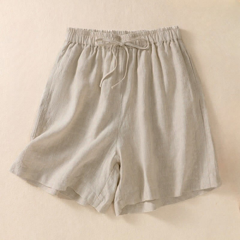 Lässige Damen-Shorts mit Buddha Stones, floralem Stickereimuster, Kordelzug und Taschen - Beige - US 8-10, UK/AU 12-14, EU 40-42 (2XL) - image 9