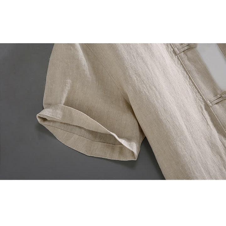 Buddha Stones Vintage Plain Tang Suit Chinesisches Herrenhemd mit Froschknöpfen und Taschen - image 3