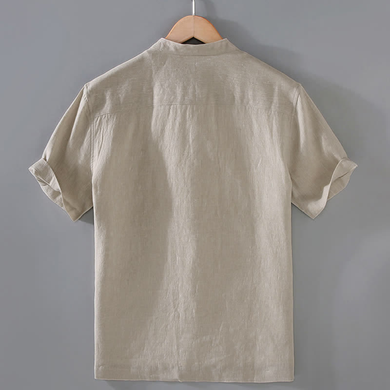 Buddha Stones Vintage Plain Tang Suit Chinesisches Herrenhemd mit Froschknöpfen und Taschen - image 1