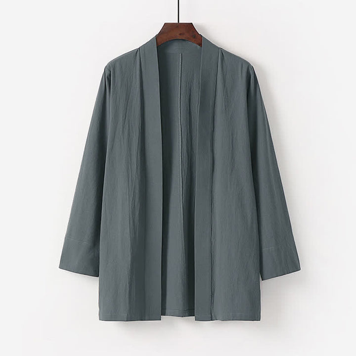 Buddha Stones Minimalistischer Sommerkimono aus einfarbigem Baumwoll-Leinen-Mischgewebe mit Tasche für Herren. - DimGray - US/UK/AU50, EU60 (7XL) - image 1
