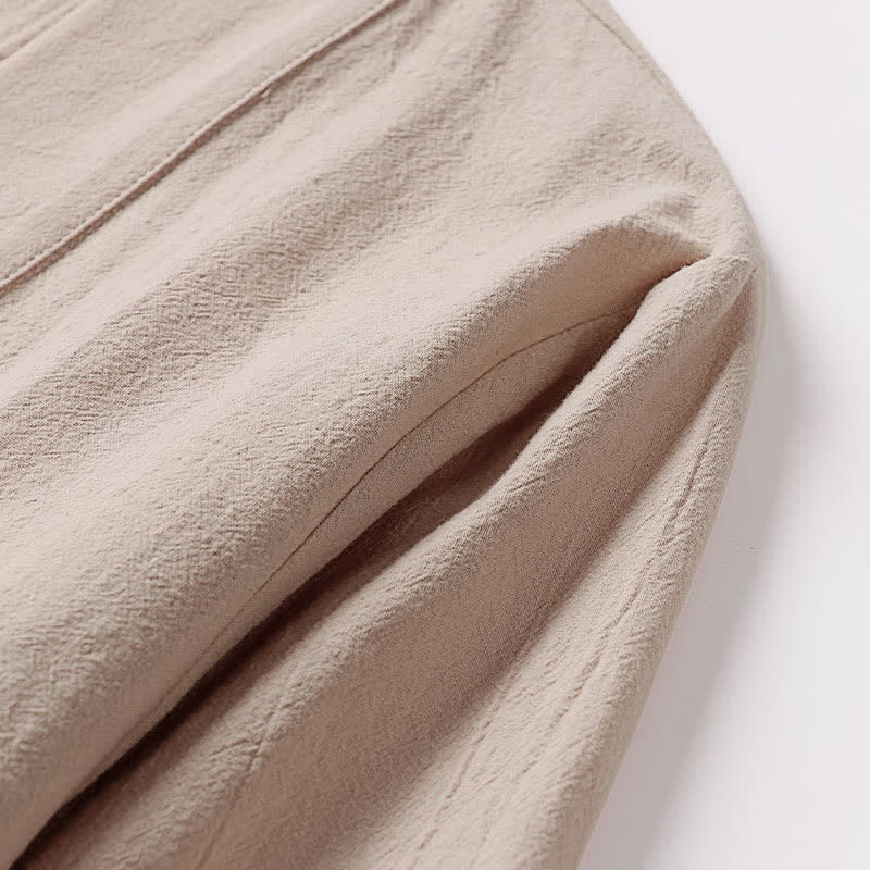 Buddha Stones Minimalistischer Sommerkimono aus einfarbigem Baumwoll-Leinen-Mischgewebe mit Tasche für Herren. - image 6