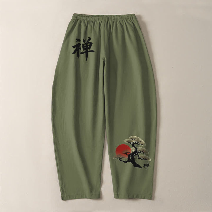 Buddha Stones Herrenhose aus reiner Baumwolle mit Zen-Bonsai-Sonnenuntergangsmuster, Kordelzug, schmal zulaufendem Bein und Taschen - image 10