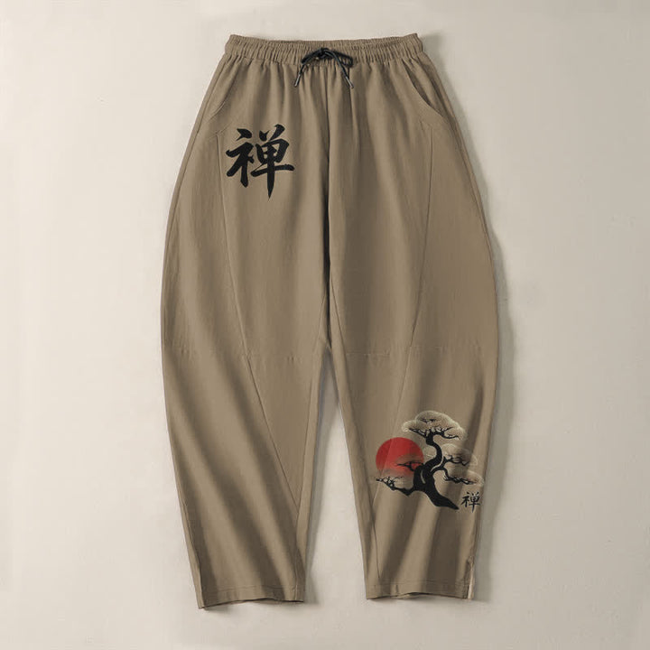 Buddha Stones Herrenhose aus reiner Baumwolle mit Zen-Bonsai-Sonnenuntergangsmuster, Kordelzug, schmal zulaufendem Bein und Taschen - image 13