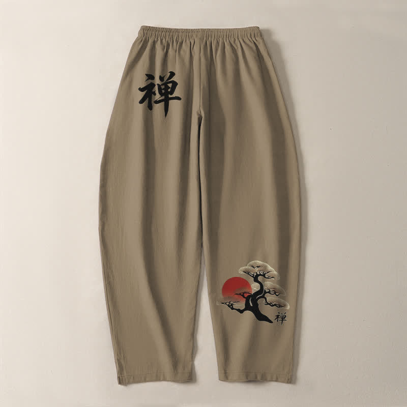 Buddha Stones Herrenhose aus reiner Baumwolle mit Zen-Bonsai-Sonnenuntergangsmuster, Kordelzug, schmal zulaufendem Bein und Taschen - image 14
