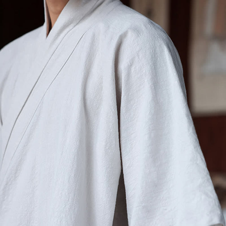 Buddha Stones Minimalistisches Kurzarmhemd im Sommer-Stil von Tang Style mit Seitenschlitz, V-Ausschnitt und Tasche für Herren. - image 33