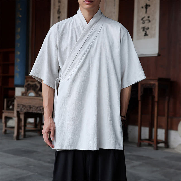Buddha Stones Minimalistisches Kurzarmhemd im Sommer-Stil von Tang Style mit Seitenschlitz, V-Ausschnitt und Tasche für Herren. - Weißer Rauch - US/UK/AU46, EU56 (5XL) - image 24