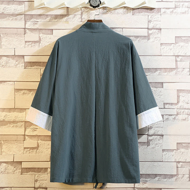 Buddha Stones Lässiger Kimono im Vintage-Stil mit Kranichstickerei für Herren, ellbogenlang, für Frühling und Sommer - image 1
