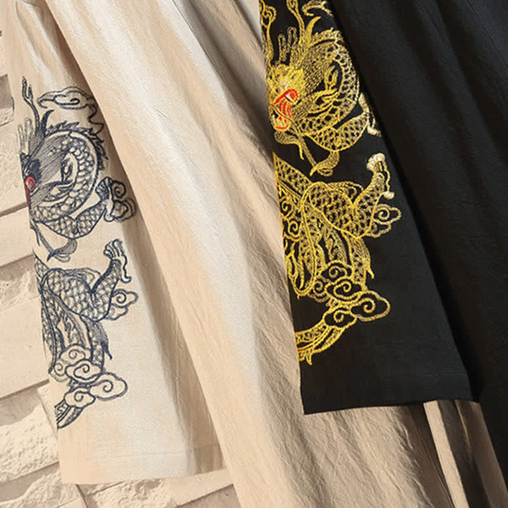 Buddha Stones Lässiger Kimono im Vintage-Stil mit Kranichstickerei für Herren, ellbogenlang, für Frühling und Sommer - image 33