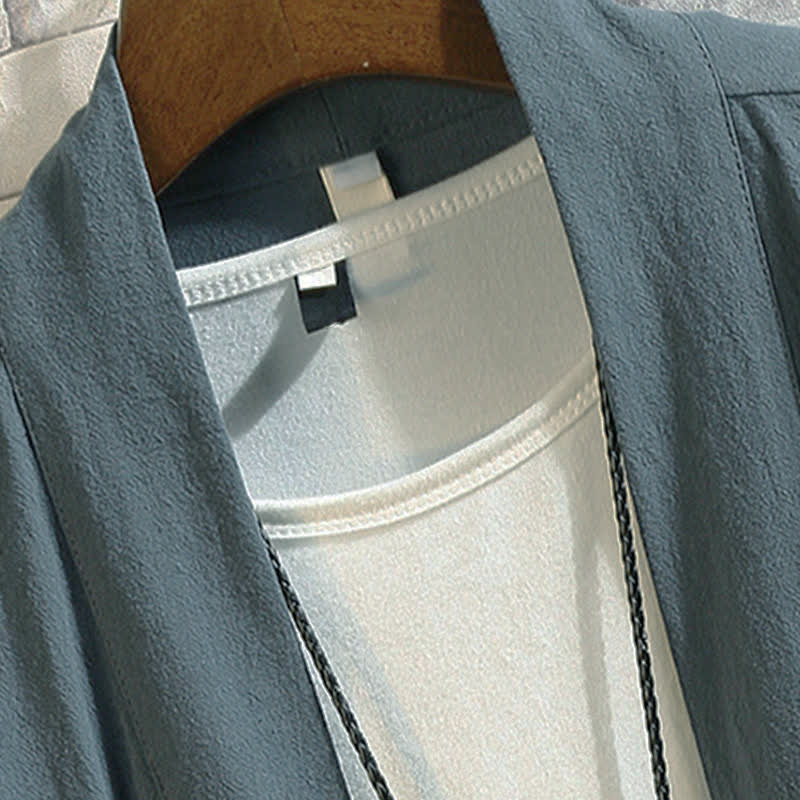 Buddha Stones Lässiger Kimono im Vintage-Stil mit Kranichstickerei für Herren, ellbogenlang, für Frühling und Sommer - image 2