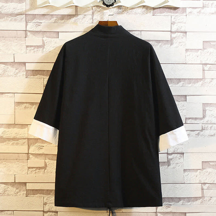 Buddha Stones Lässiger Kimono im Vintage-Stil mit Kranichstickerei für Herren, ellbogenlang, für Frühling und Sommer - image 18