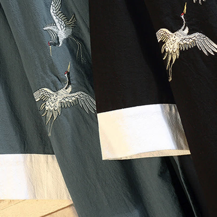 Buddha Stones Lässiger Kimono im Vintage-Stil mit Kranichstickerei für Herren, ellbogenlang, für Frühling und Sommer - image 39