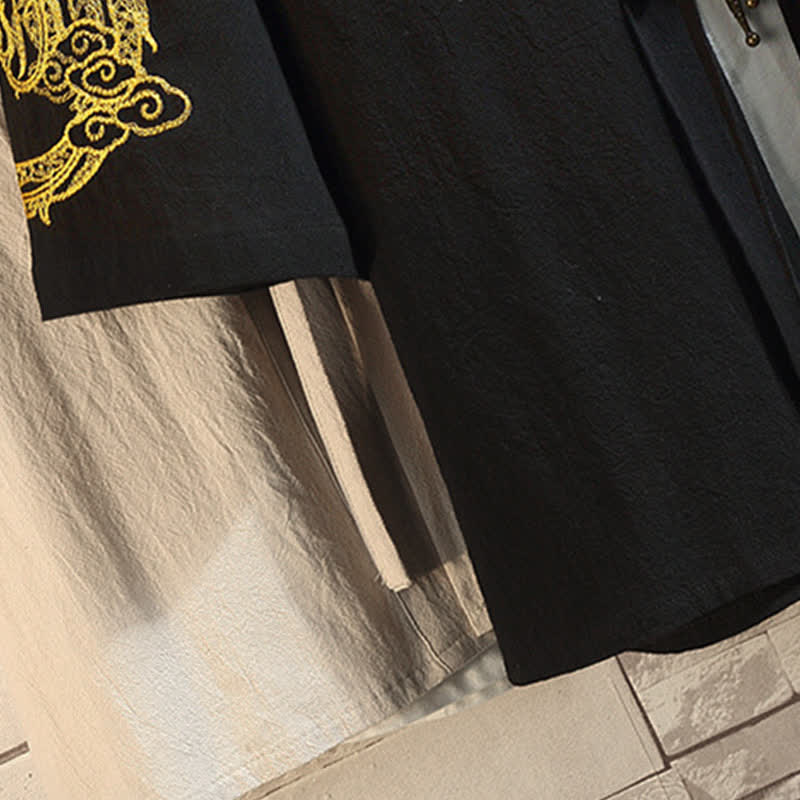 Buddha Stones Lässiger Kimono im Vintage-Stil mit Kranichstickerei für Herren, ellbogenlang, für Frühling und Sommer - image 34