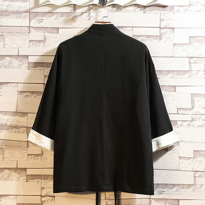 Buddha Stones Lässiger, minimalistischer Kimono für Herren mit Dreiviertelärmeln und Taschen für Frühling und Sommer - image 4