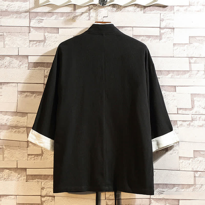 Buddha Stones Lässiger, minimalistischer Kimono für Herren mit Dreiviertelärmeln und Taschen für Frühling und Sommer - image 4