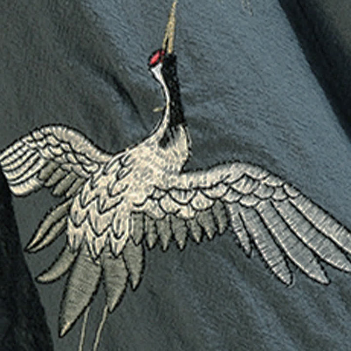 Buddha Stones Lässiger Kimono im Vintage-Stil mit Kranichstickerei für Herren, ellbogenlang, für Frühling und Sommer - image 6