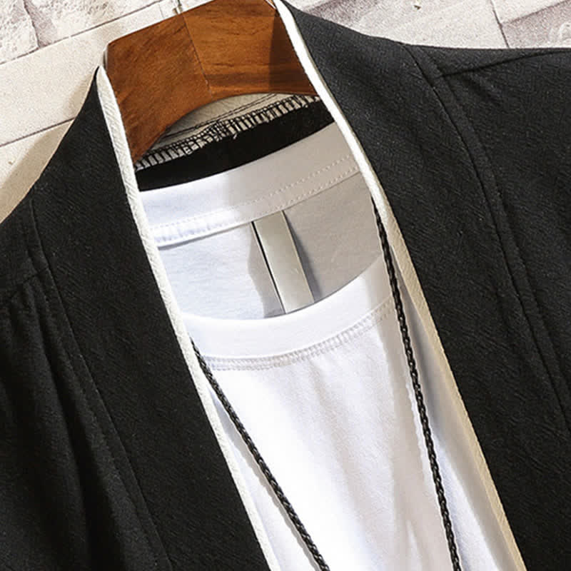 Buddha Stones Lässiger, minimalistischer Kimono für Herren mit Dreiviertelärmeln und Taschen für Frühling und Sommer - image 5