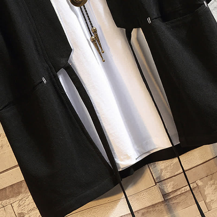 Buddha Stones Lässiger, minimalistischer Kimono für Herren mit Dreiviertelärmeln und Taschen für Frühling und Sommer - image 12