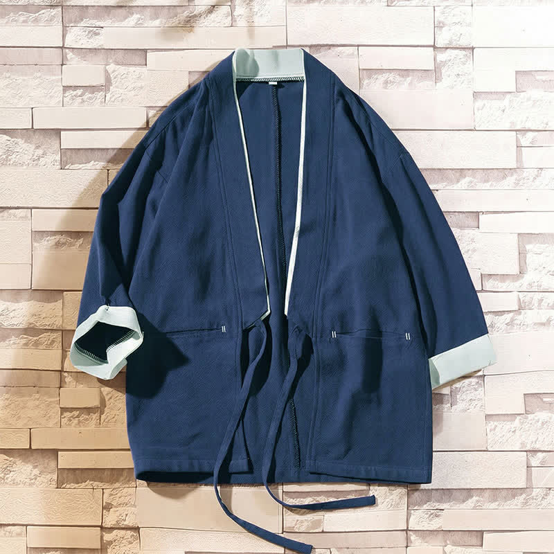 Buddha Stones Lässiger, minimalistischer Kimono für Herren mit Dreiviertelärmeln und Taschen für Frühling und Sommer - image 2
