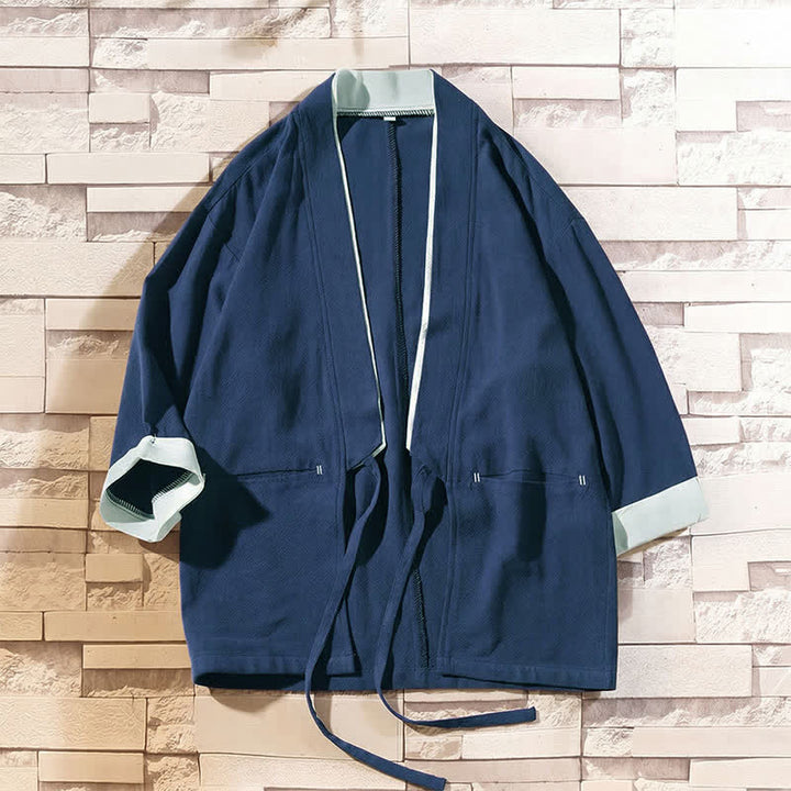 Buddha Stones Lässiger, minimalistischer Kimono für Herren mit Dreiviertelärmeln und Taschen für Frühling und Sommer - image 2