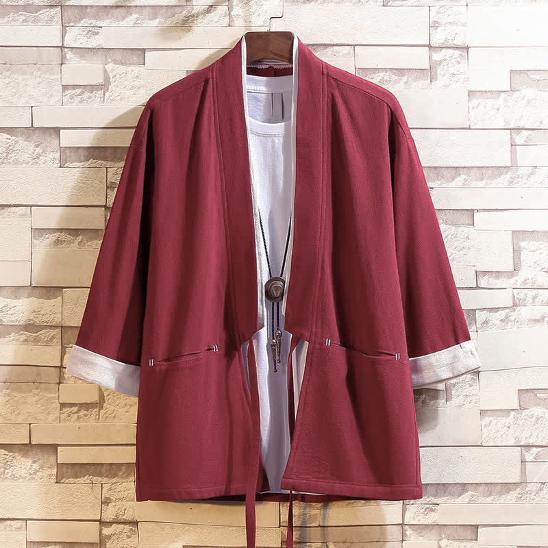 Buddha Stones Lässiger, minimalistischer Kimono für Herren mit Dreiviertelärmeln und Taschen für Frühling und Sommer - Feuerfestziegel - US/UK/AU46, EU56 (5XL) - image 14