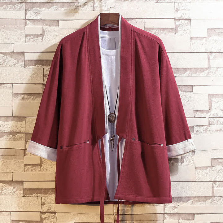 Buddha Stones Lässiger, minimalistischer Kimono für Herren mit Dreiviertelärmeln und Taschen für Frühling und Sommer - Feuerfestziegel - US/UK/AU46, EU56 (5XL) - image 14