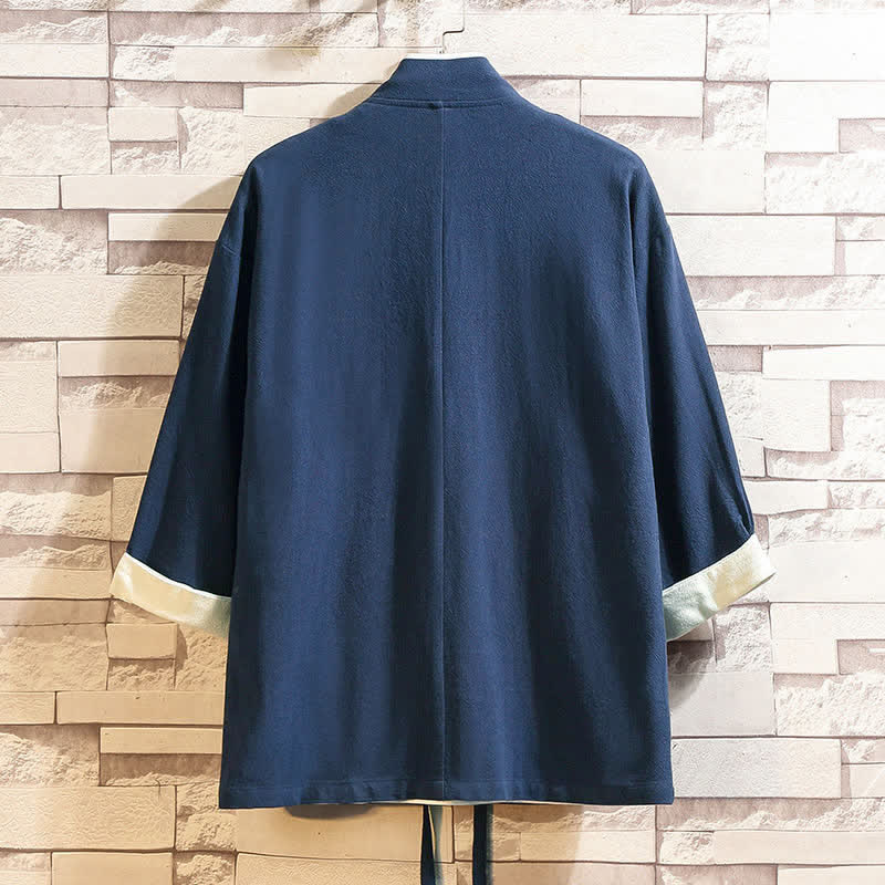 Buddha Stones Lässiger, minimalistischer Kimono für Herren mit Dreiviertelärmeln und Taschen für Frühling und Sommer - image 1