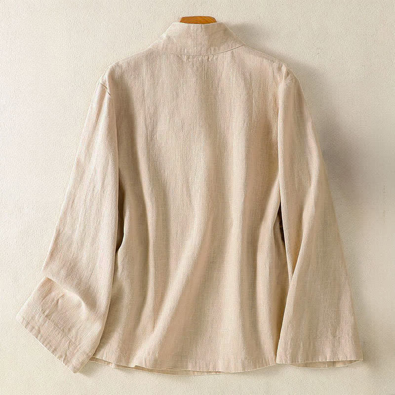 Buddha Stones Lässiges Langarmshirt im Tang-Stil für Damen, einfarbig, mit V-Ausschnitt und Kordelzug, ideal für Frühling und Sommer. - image 15